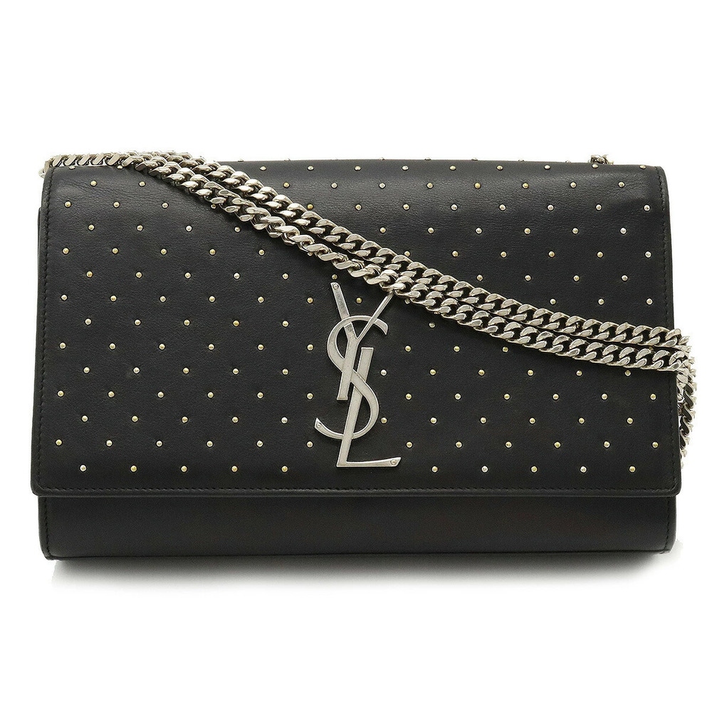SAINT LAURENT PARIS YSL Yves Saint Kate Shoulder Bag Chain Studs Black